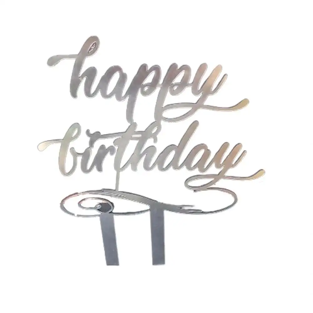 Happy Birthday Cake Topper-Silver Acrylic